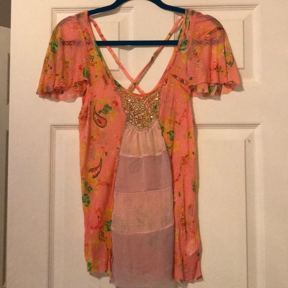 Free People peach pink top